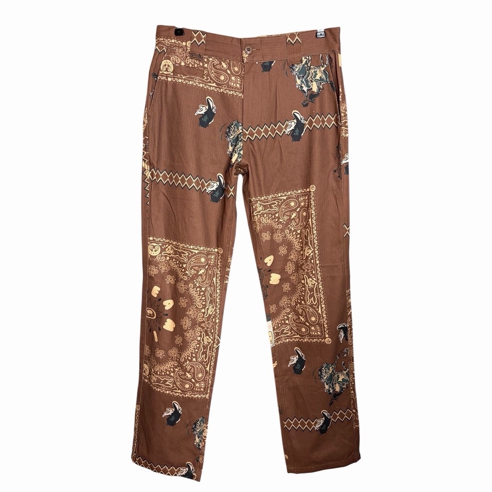 Ice Cream Cowboy Pants 32x32 Brown Bandana Bison Print Straight Leg Western NWT